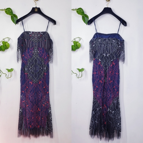 $1,065 NEW JONATHAN SIMKHAI Navy Black Cocktail Mini Dress Lace Fringed Hemline - Picture 4 of 12